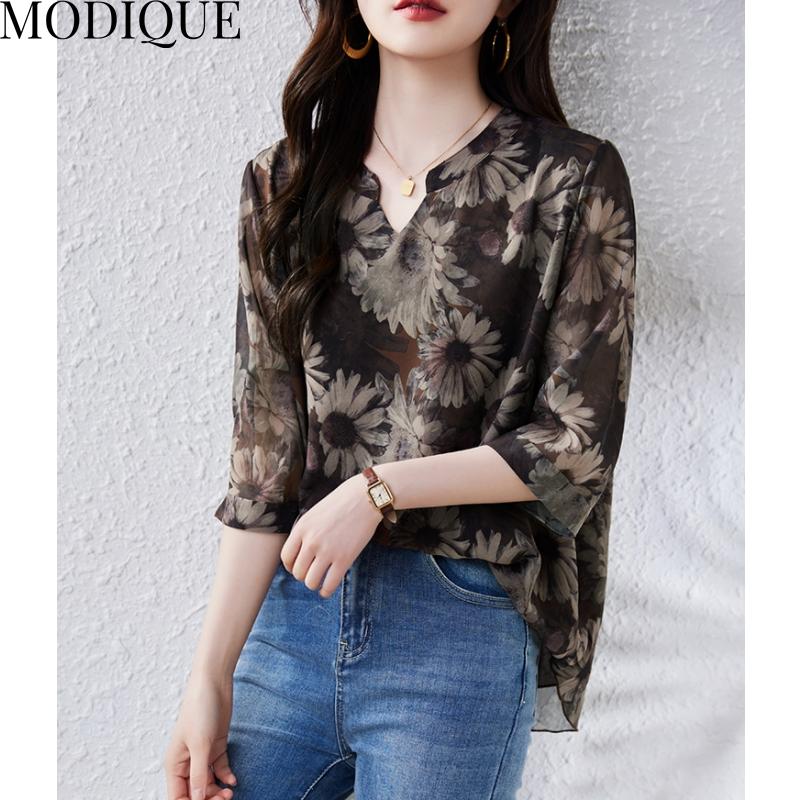 MODIQUE Frühling Sommer Plus Größe Neue Frauen Lose Vintage Baumwolle Leinen Floral Spitze Bluse Shirts Weibliche Casual Oversize Langarm V-ausschnitt Top T-Shirt