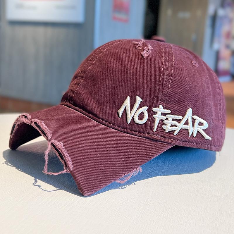 

Letter embroidered washed denim baseball cap for men and women, distressed with holes and a frayed brim, leopard print duckbill cap, sun hat Average Size(55-59cm) красный