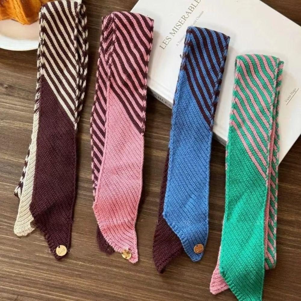 Color Blocking Knitted Narrow Scarf Warm Y2K Thin Scarf Korean Casual Scarf Spring Summer
