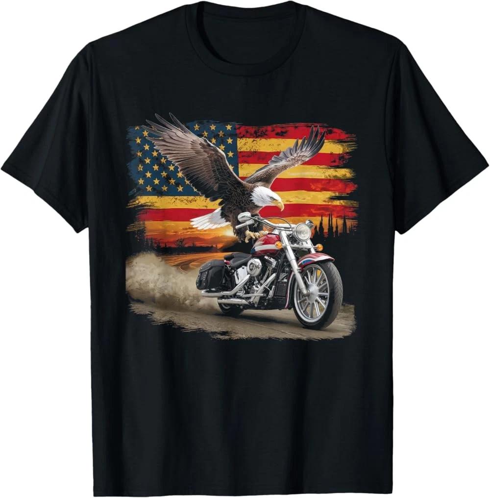 American Flag Motorcycle USA Flag Biker Retro T-Shirt XXXL