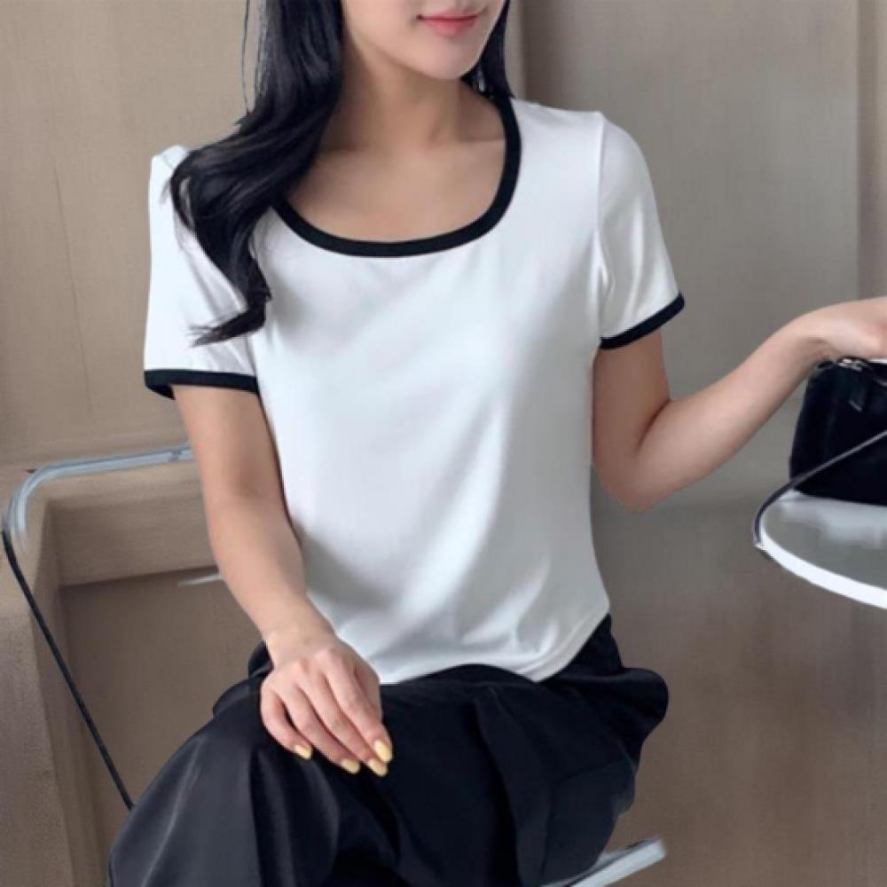 New Arrivals Open Run Women Slim FiT Square Neck ShorT Sleeve T shirT Viscose B
