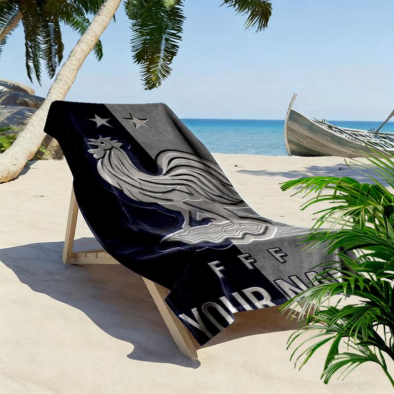 Custom Name Rooster France Print Beach Towel, Large Soft Quick Dry Towel for Beach Camping Swimming