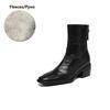 Fashion NEW Autumn Women Boots Square Toe Chunky Heel Shoes Genuine Leather Shoes for Women Short Modern Boots Daily Shoes Zipper Boots