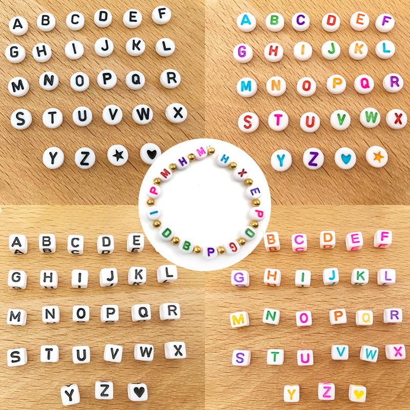 6x6mm Black Letter Beads On White Acrylic Squares for DIY Jewelry and Creative Accessories