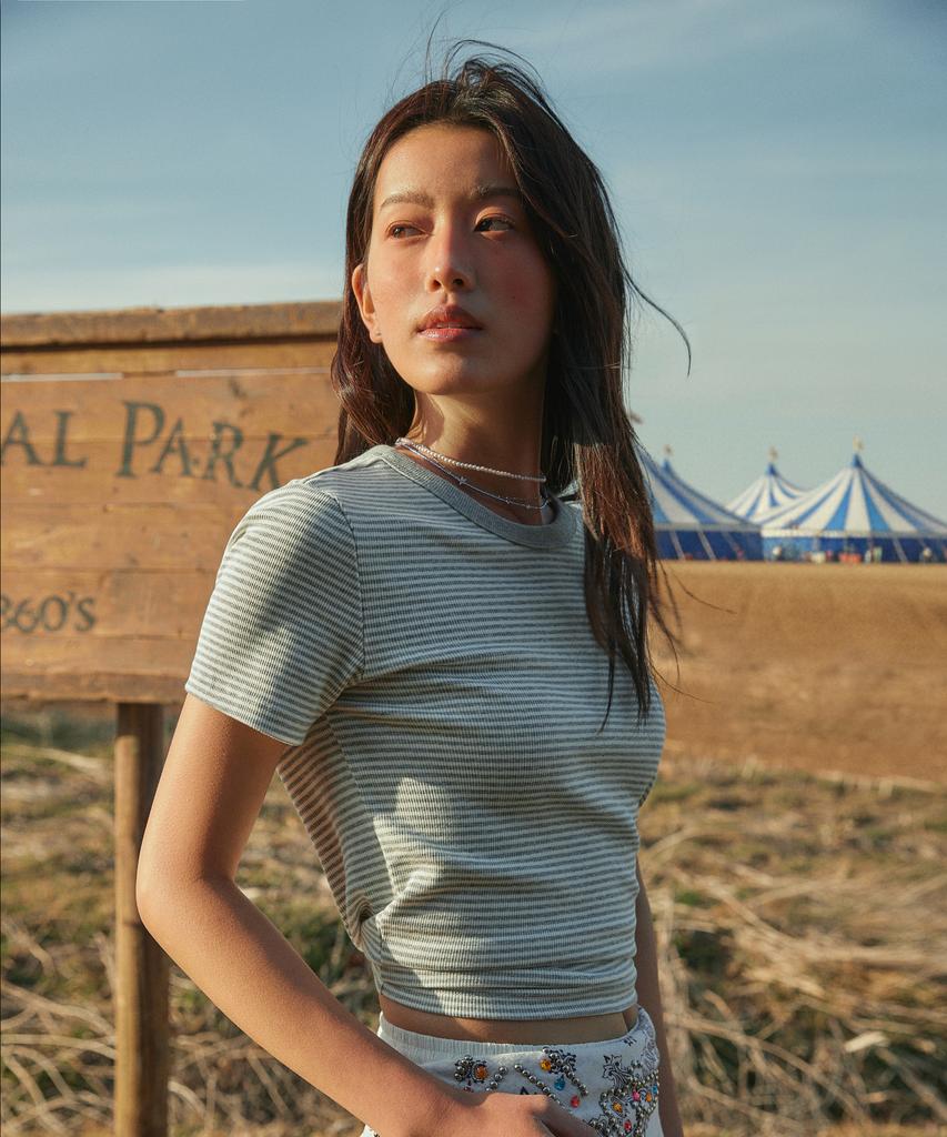 WHO.A.U Ribbed Short Sleeve T-Shirt / Whrag2421F