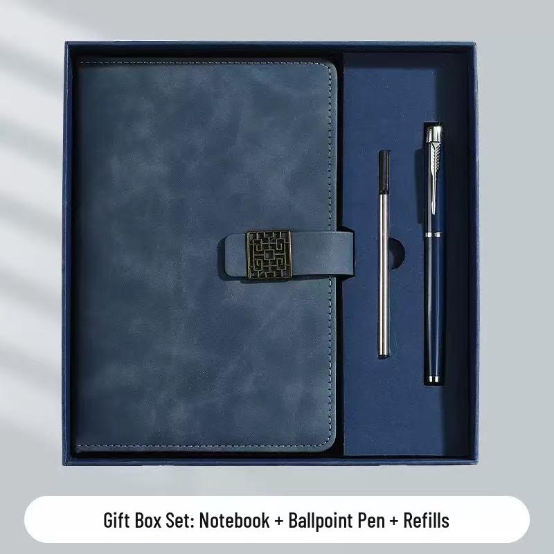 A5 Business Leather Notebook with Logo and Buckle - Gift Box Included