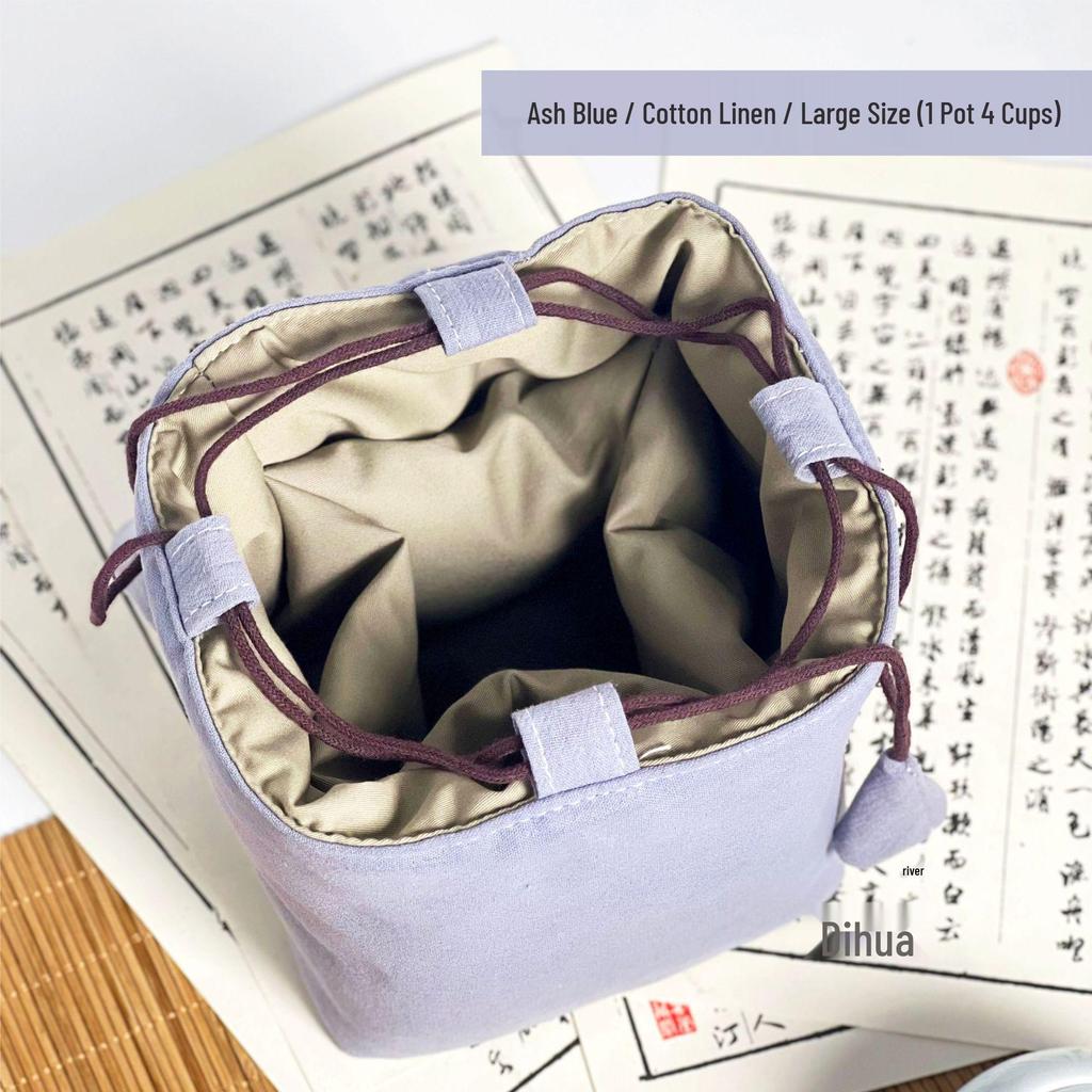 Compact Travel Tea Set with Bag: One Pot, Four Cups - Durable Cotton Linen