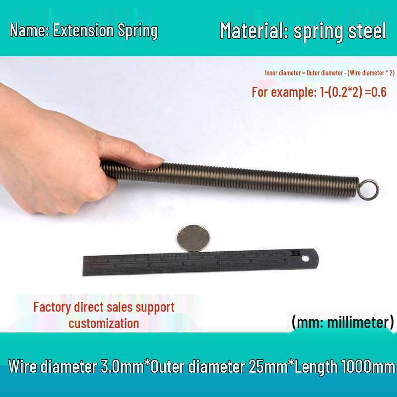 1m Spring Coil Extension with Hook - Strong Tensile Force, Thin Soft Sheath, for Tarpaulins & Sliding Doors