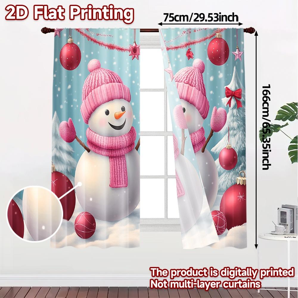 2pcs,Curtains Cute Snowmen Christmas Holiday Scene Chic Light Filtering Curtains Durable 100% Polyester Fabric Curtains All