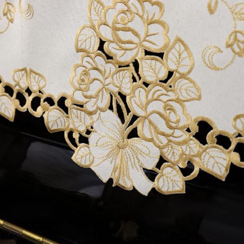 DIZLAS Piano Cover, Luxury Lace Frilled Design for Electronic Pianos (Ivory x Gold) and Chair Cover (Single Seat), 58 x 38cm