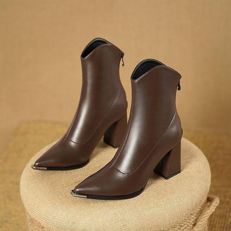 Vârf Ascuțit, Toc Gros, Senzație High-end, Cizme Scurte Pentru Femei, Tocuri Înalte de Iarnă, Statura Scundă, Cizme Franceze de Primăvară