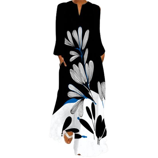 

Длинное платье с винтажным принтом и V-образным вырезом, женское платье с длинным рукавом и большими карманами, пляжная одежда 2XL белый