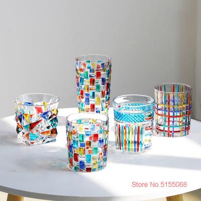 Classic Italy Zecchin Design Multicolor Crystal Whisky Glasses Gothic Old Fashioned Rock Glass Hand Painted Dazzle Color Whisky Tumbler