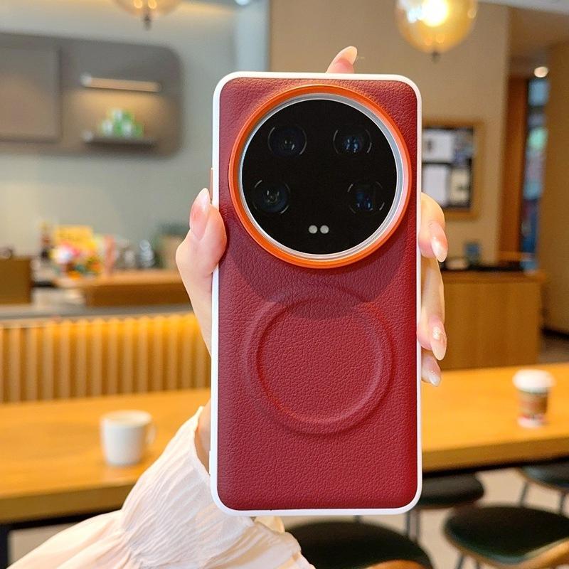Phone Cases xiaomi,Magnetic Non‑Slip Phone Case with Red‑Ring Large‑Aperture Metal Camera Frame