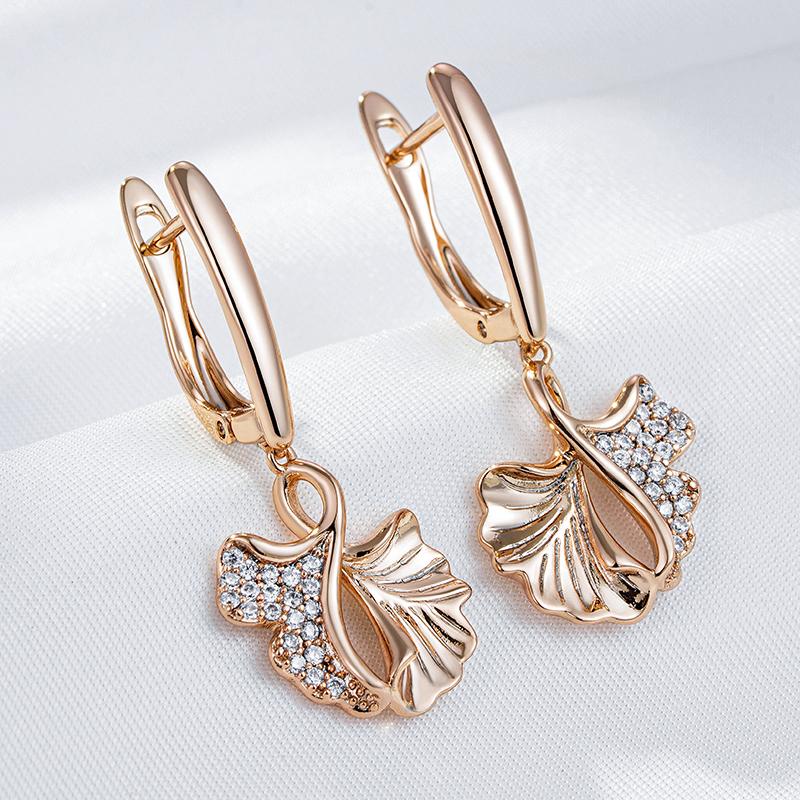 Rose Gold Color Creative Crystal Flower Drop Earrings For Women Fashion Natural Zircon Accessories Vintage Jewelry