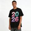 2026 New Year Gradient Glitter Number Print Casual Top Pure cotton T-shirt