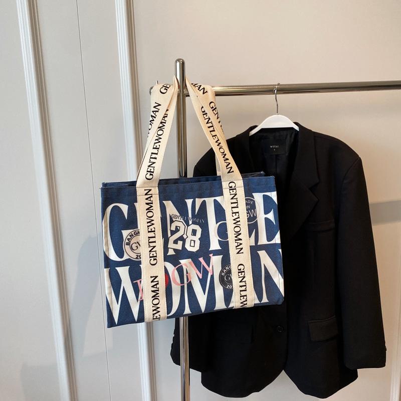 Simple Personality Letter Printed Portable Canvas Bag 2025 Casual Gentle Women Casual Shoulder Bag