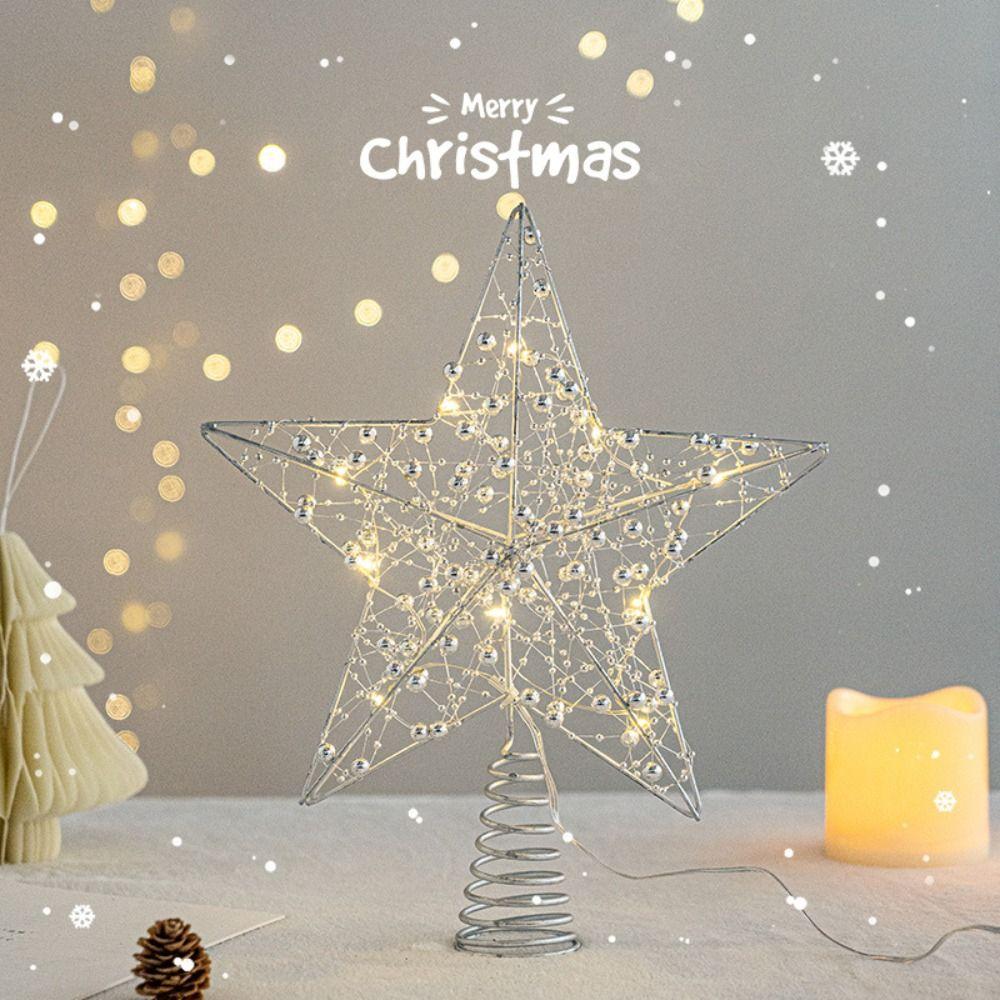 Gold Iron Xmas Tree Ornaments LED Light Sparkling Night Light  Party Decor