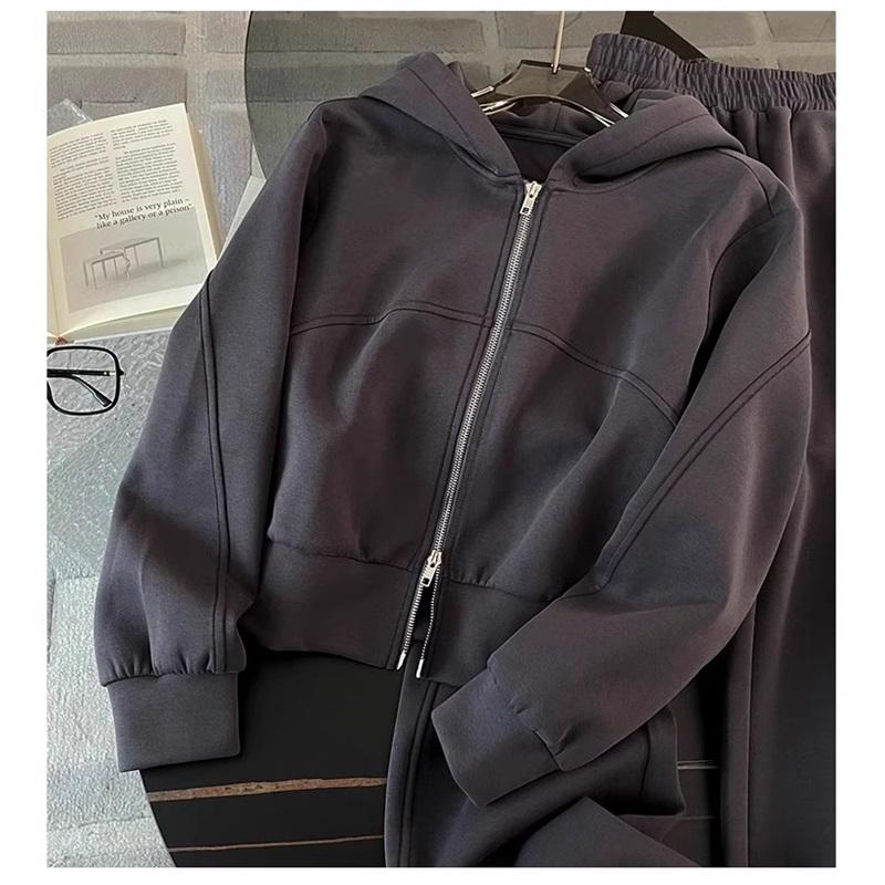 Women's 2-Piece Casual Tracksuit, Zip-up Collar Sweatshirt Elastic Waist Pants Loose Fit Loungewear Set