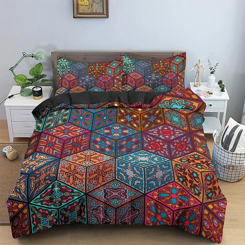 Psychedelic Boho Luxury Bedding Set 2/3PCS With Pillowcase King Mandala Duvet Cover Queen Comforter Cover Polyester Quilt Cover
