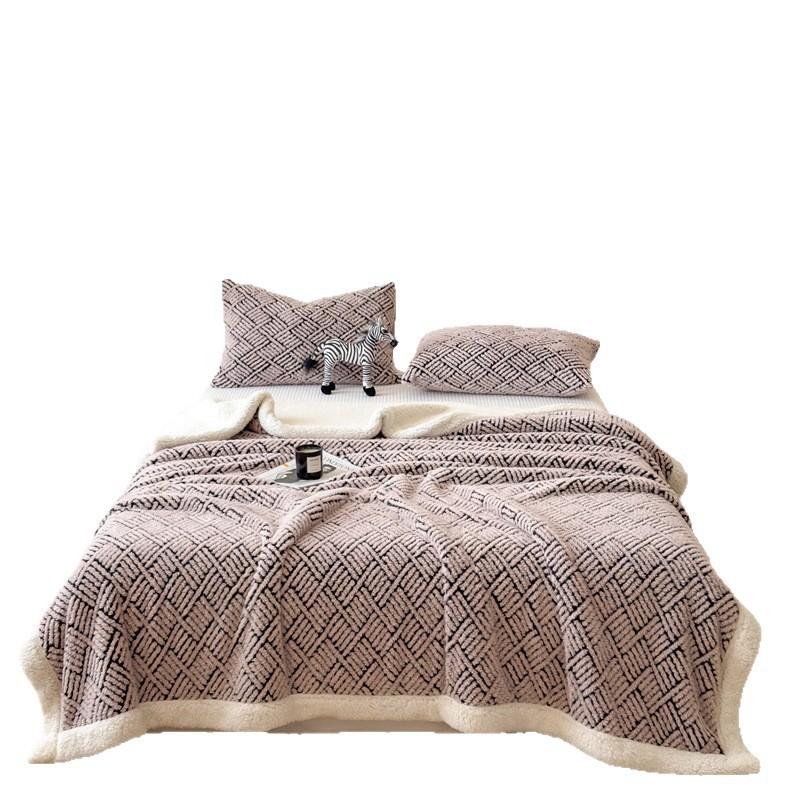 Soft Plush Double-Layer Blanket With Jacquard Winter Warmth Office Nap Bed Use