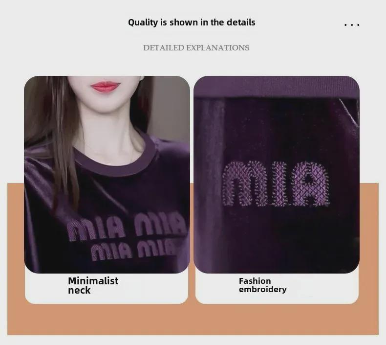 Women's Autumn Gold Velvet Two-Piece Suit: Loose-Fit Pullover & Slim Sport Pants