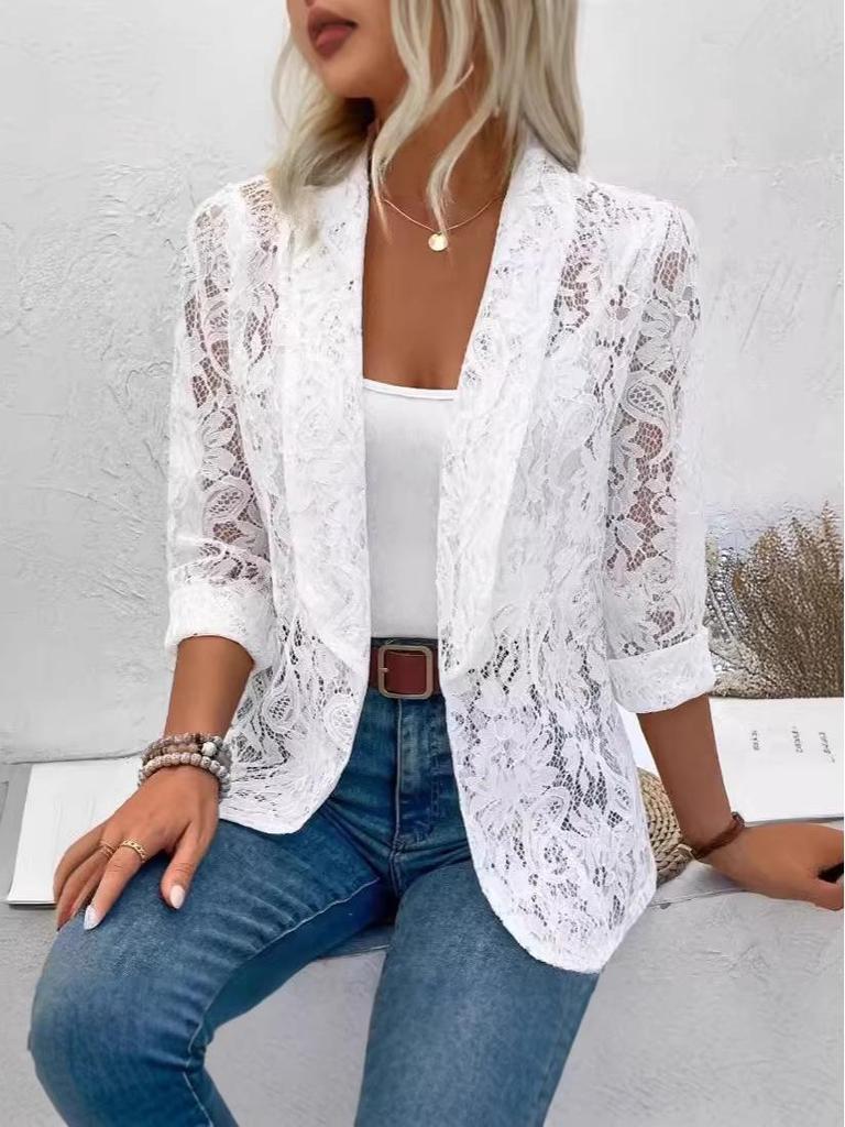 Europäische & Amerikanische 2025 Stilvolle Frühling/Sommer Einfarbige Spitze Jacke