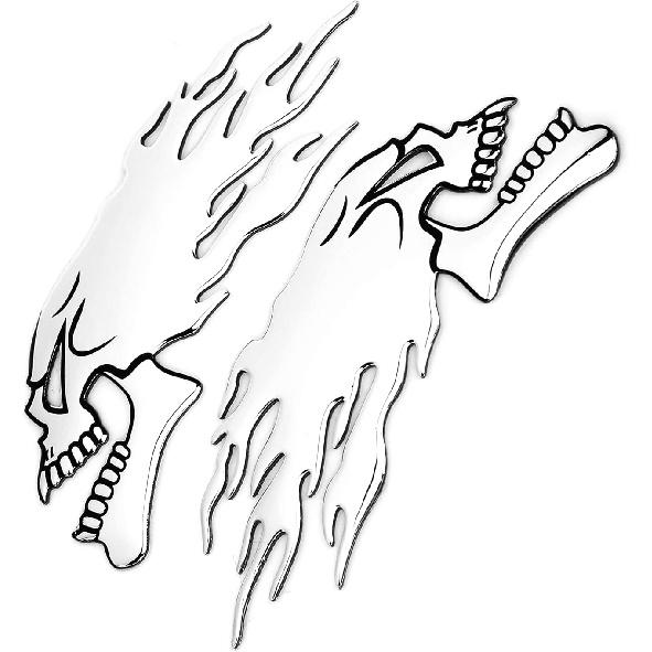 2Pcs Fuel Skull Universal Flame Motorcycle Helmet Decals Decorations Practlsol Sticker A (Silver)
