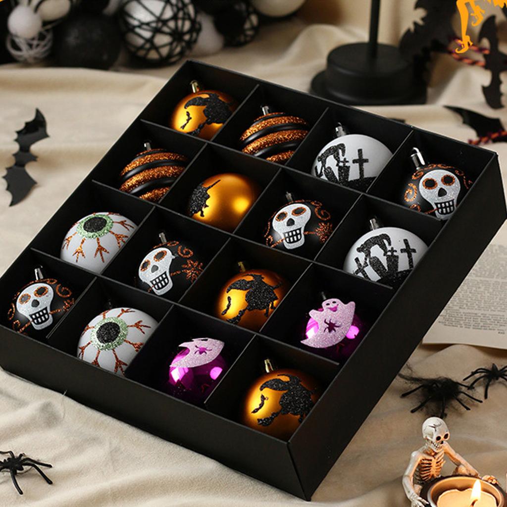 Dark Skeleton Ball Set 6cm Halloween Party Tree Hanging Porch Decoration Painted Plated Ball Hanging,halloween Indoor Decor,halloween Decorations,