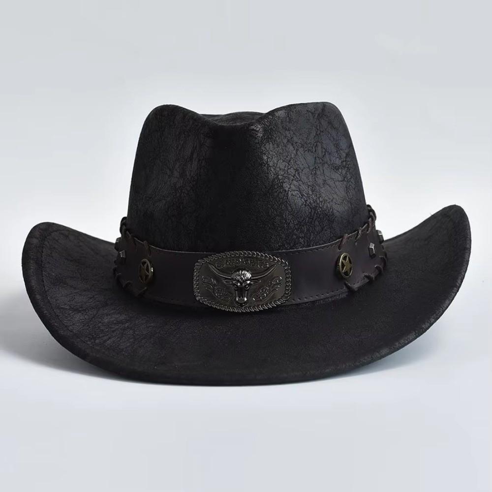 Studded Bullhead Cowgirl Hat Vintage Jazz Hat Trendy Sombrero Hat For Men Women