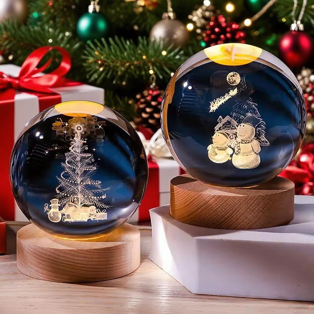 3D Crystal Ball Night Light with Santa Claus Scene USB Powered Glass Lamp Wooden Base Christmas Gift Home Decor for Kids Bedroom