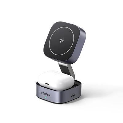 3w1 Ładowarka Indukcyjna MagSafe Qi2 USB-C Do Telefonu Słuchawek - Czarna