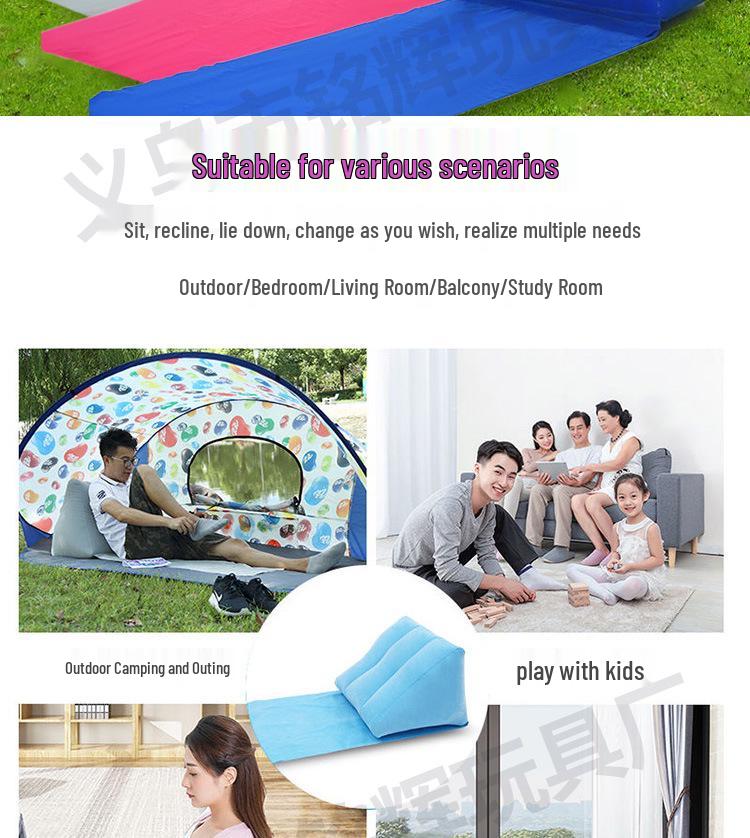 PVC Inflatable Beach Mat with Triangle Back Cushion, Portable & Moisture-Proof, Includes Pillow, Flocking, Folding Design for Single Person Use.