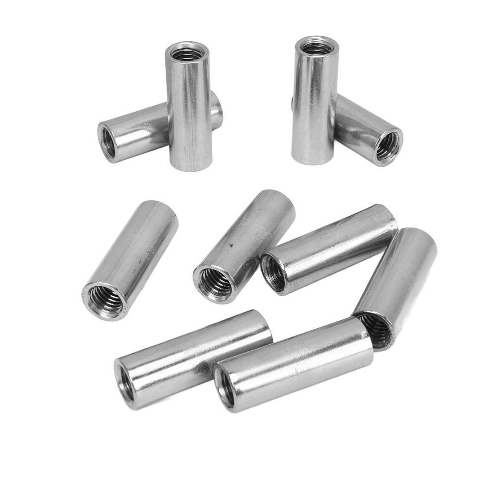 10pcs Round Shape Round Rod Connector Female Thread Stud Nut Coupling Nut Industrial Assembly