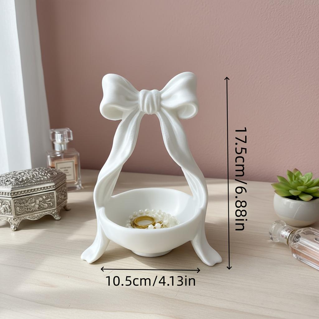 

3D Printed Bow Jewelry Dish, Elegant Necklace Earring Ring Bracelet Tray, Compact Dresser Vanity Organizer for Jewelry Display