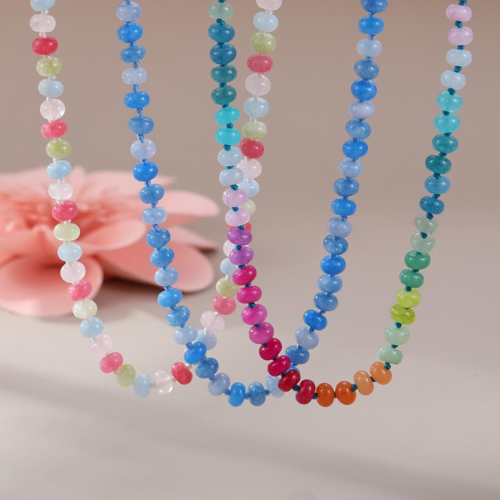 GEMCHIC Women's Dopamine Color Block Natural Stone Beaded Necklace Bohemian Style Layered Choker Statement Jewelry