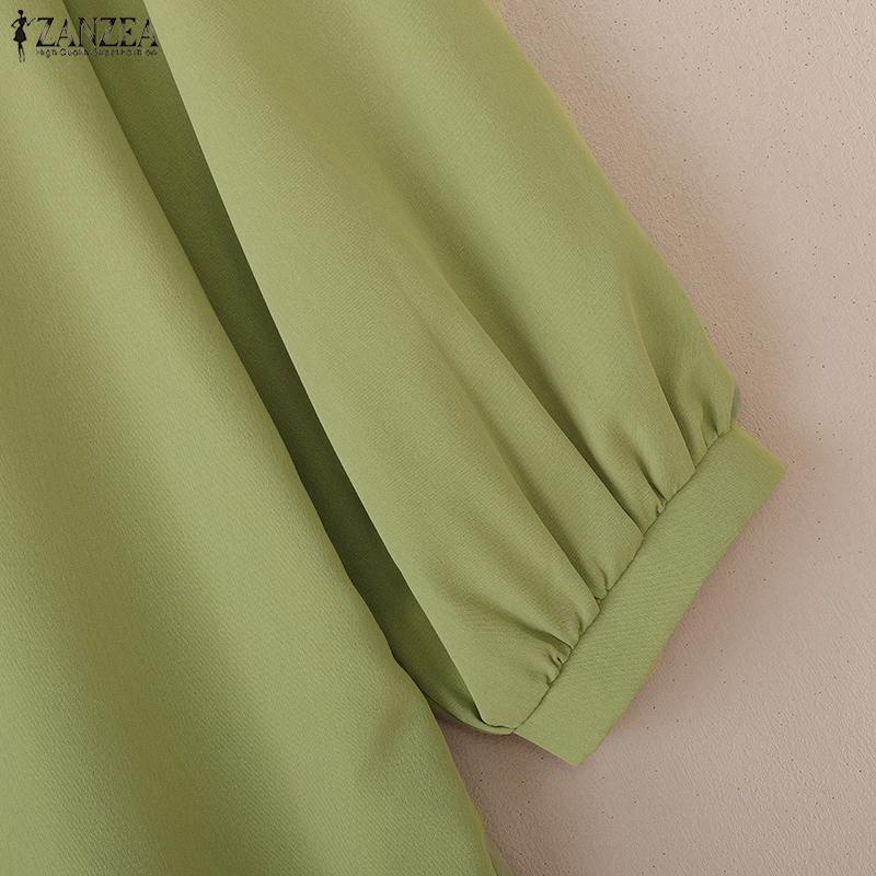 ZANZEA Women Casual Round Neck Solid Color Loose 3/4 Sleeve Blouse