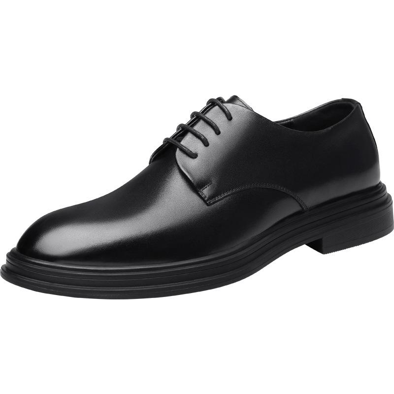 

Trendy European Amazon Lace-Up Business Men s Leather Shoes Dress Pointed Black Low Sleeve Feet Comfortable 44 чёрный