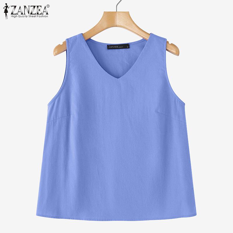 ZANZEA Women Casual V-Neck Summer Sleeveless Cotton Tank Tops