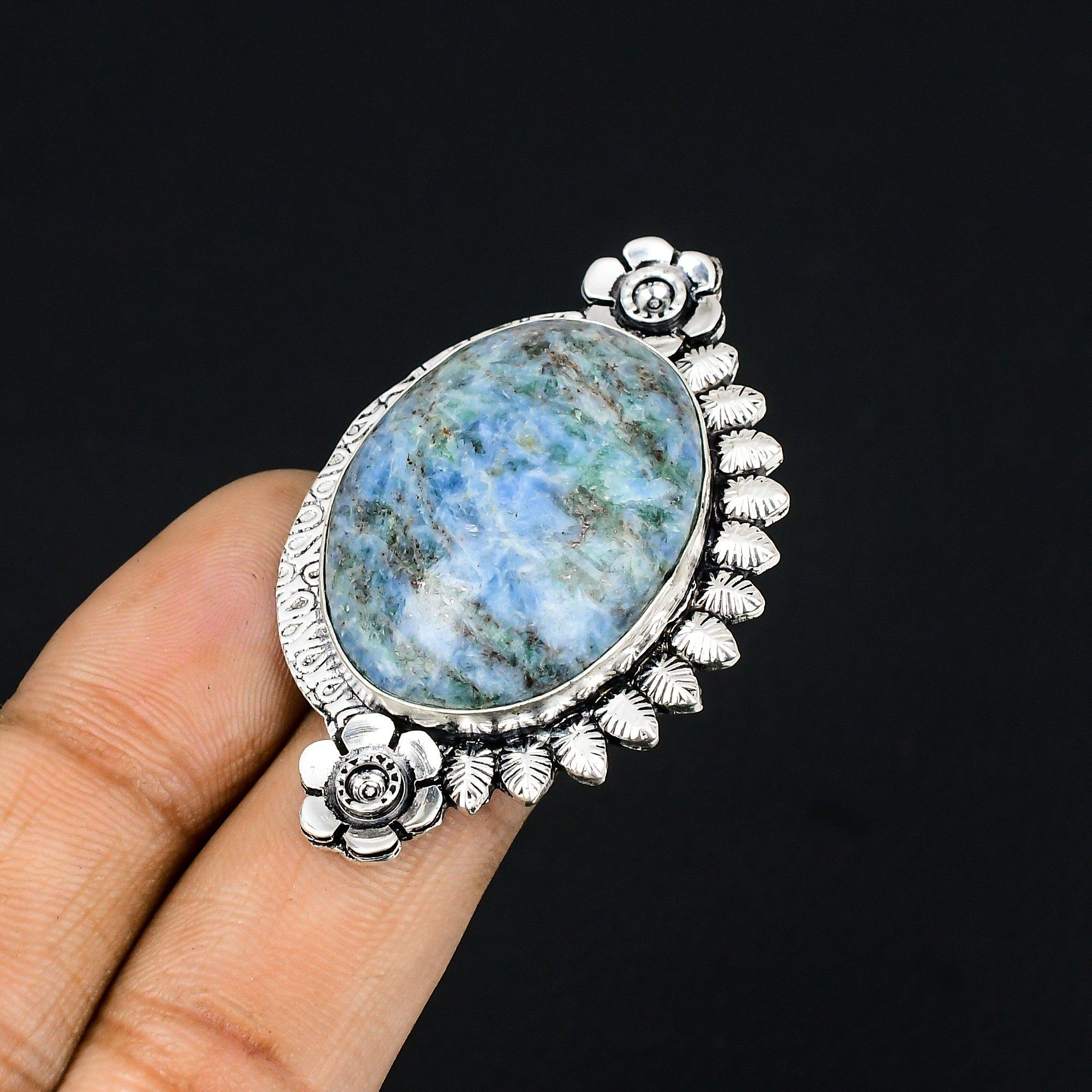 Blue Aragonite Gemstone 925 Sterling Silver Flower Statement Ring Jewelry US 7.5 7.5