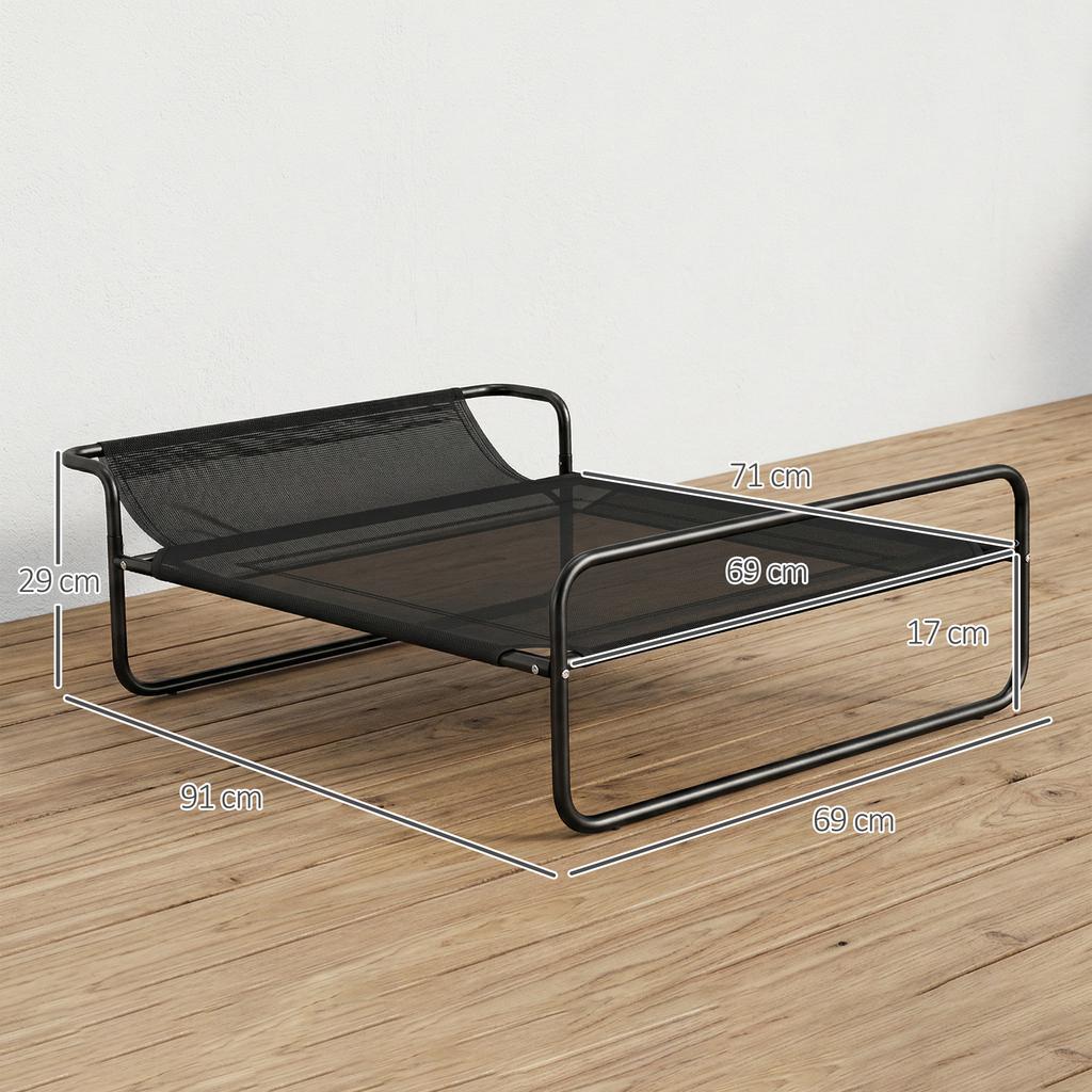 Elevated Dog Bed, Textilene Mesh, Inclined Headrest, 91 x 69 x 29 cm, Black