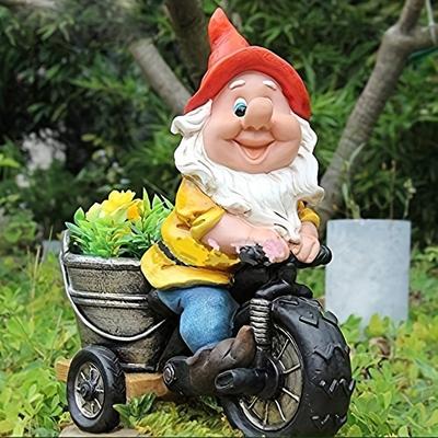 Bicycle Dwarf Flower Dwarf Garden Statue Garden Dwarf Decorative Sculpture Ornament Resin