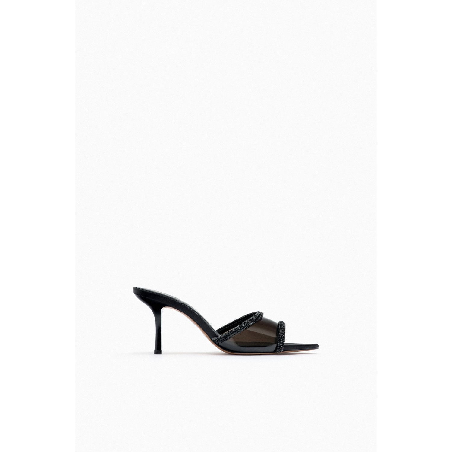 

HEELED VINYL MULES WITH RHINESTONES