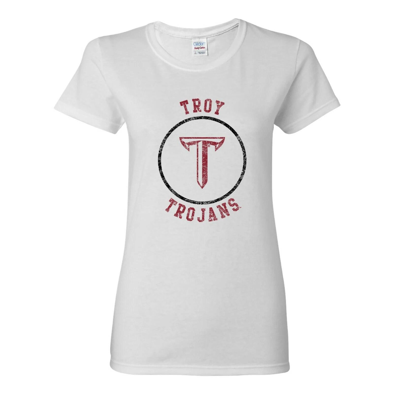 Troy Trojans Distressed Circle Logo Womens T-Shirt - White 3XL
