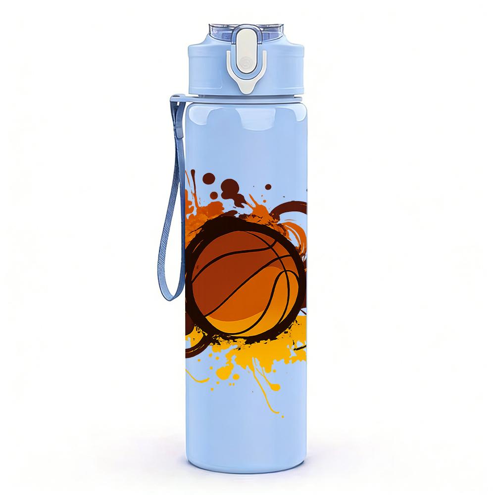 1PC Splashing Orange Basketball Graphic 750ml Color Plastic Sports Water Bottle Leakproof Flip Straw Lid For Sports Office Home Use
