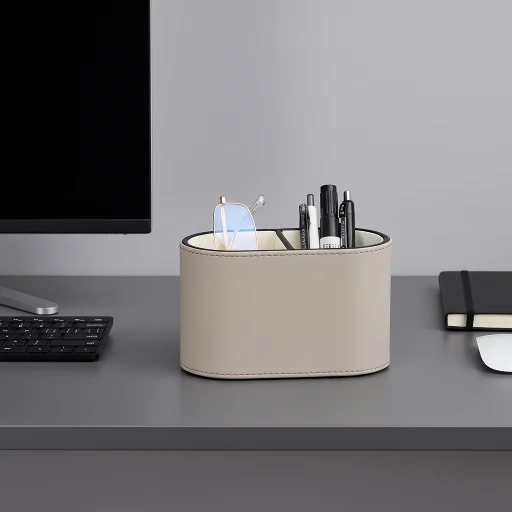 European Oval Leather Pen & Makeup Brush Holder