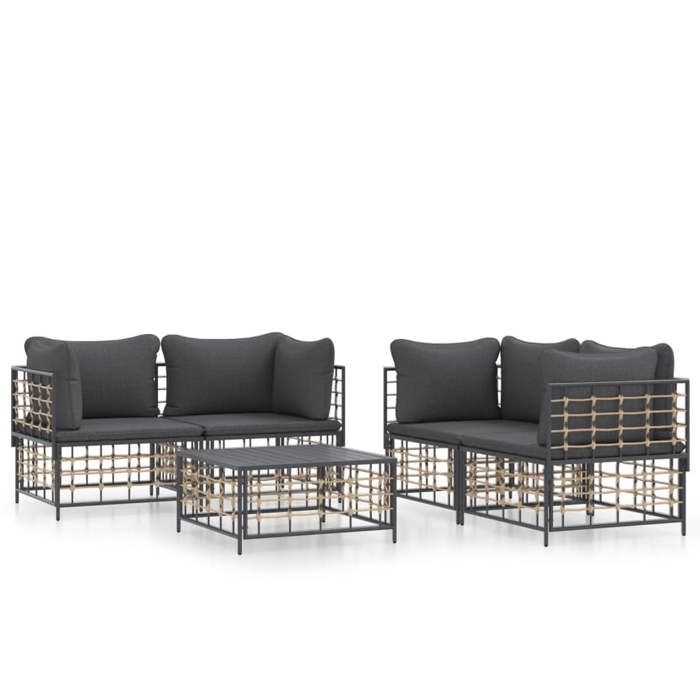 VidaXL Salon de jardin 5 pcs avec coussins anthracite résine tressée, ensemble de salon, ensemble de salon d'extérieur, 3186703