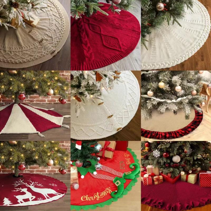 48 Inch Christmas Tree Skirt Knitted Xmas Mat Holiday Party Decor