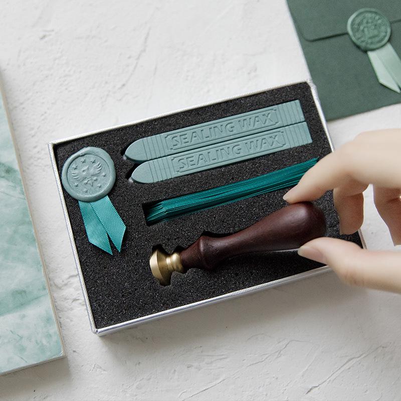 1 Set Creative Wax Seal Set DIY Handmade Ribbon Envelope Gift Seal Vintage Wooden Invitation Letter Seal Wedding Stamp Gift