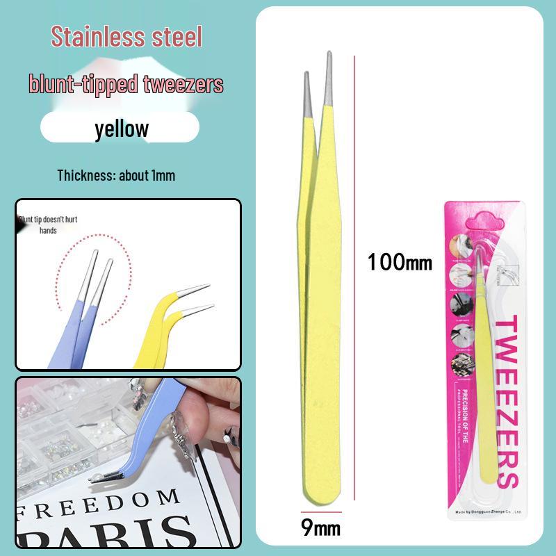 Colorful Stainless Steel Curved Tweezers for False Eyelashes and Planner Clips